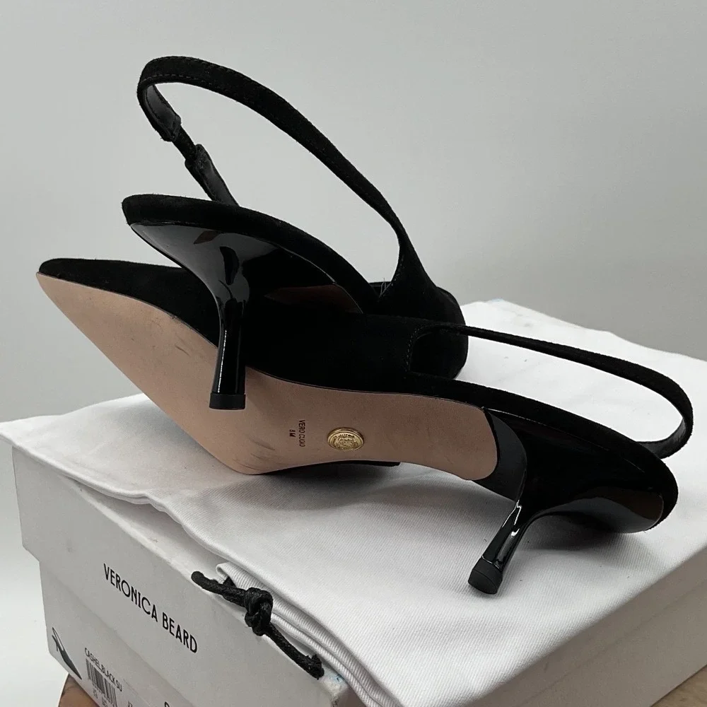 Veronica Beard Cashel Black Suede Pointed Toe Slingback Kitten Heel Pumps 8M - Picture 5 of 15